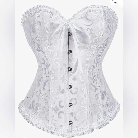 New White Brocade Jacquard Lace Up Corset Bustier Lingerie Shapewear Top - Picture 1 of 11